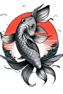 koi carp rising sun japanese style tattoo design idea