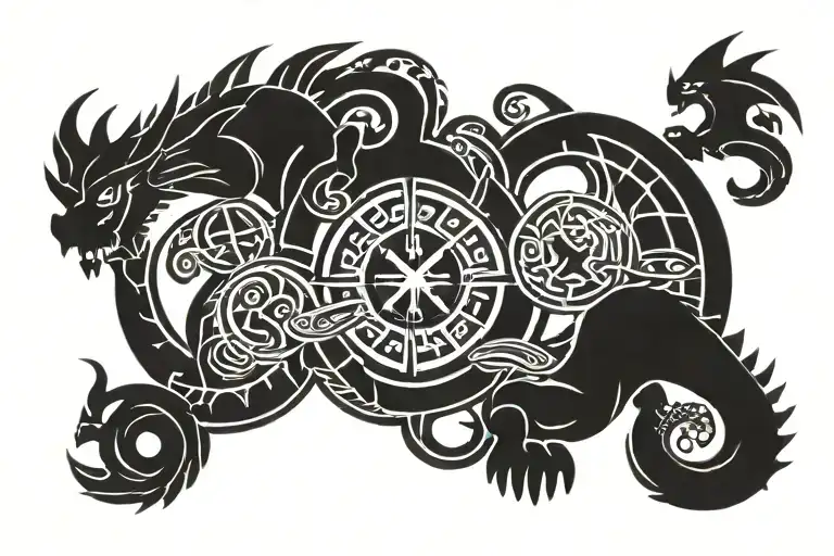 Western Zodiac Libra scale with eastern zodiac dragon tattoo design idea