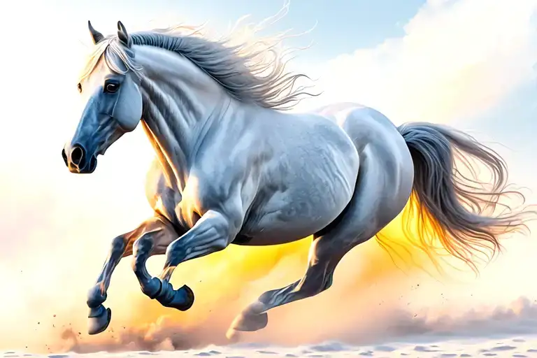 white arabian horse running freely with a full spectrum after glow tattoo design idea