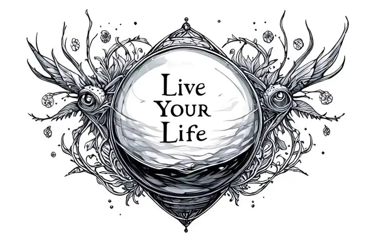 "Live Your Life" "Live Your Life" hourglass background creatures tattoo design idea