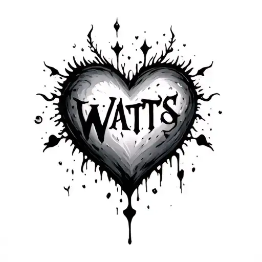 heart with the name watts fading threw it tattoo design idea