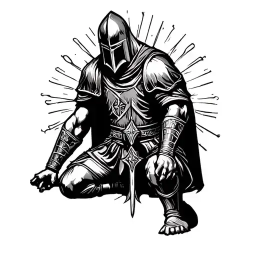 crusader kneeling tattoo design idea