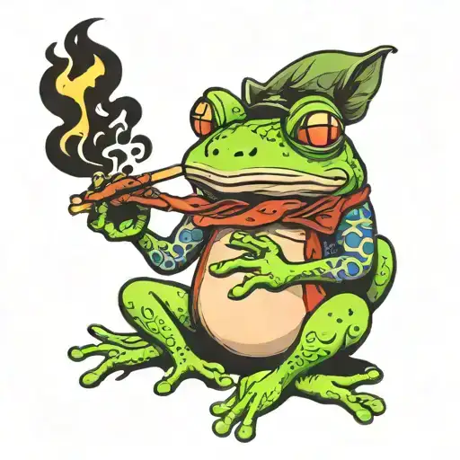 trippy frog smoking bbq tattoo design idea
