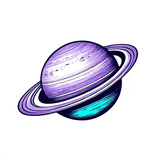 SATURN PLANET WHAT IS ACUTELA style in violet and turquoise colors tattoo design idea