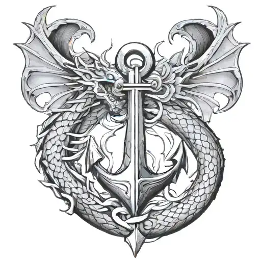 feminine anchor and dragon wrapped tattoo design idea