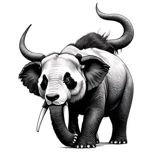 elephant water buffalo giant panda tattoo design idea