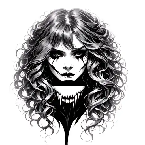 Beautiful Gothic vampire women with fangs showing teeth tattoo design idea
