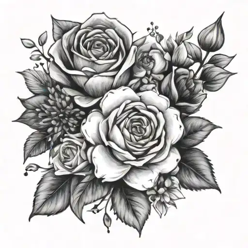 mixed floral bouquet tattoo tattoo design idea