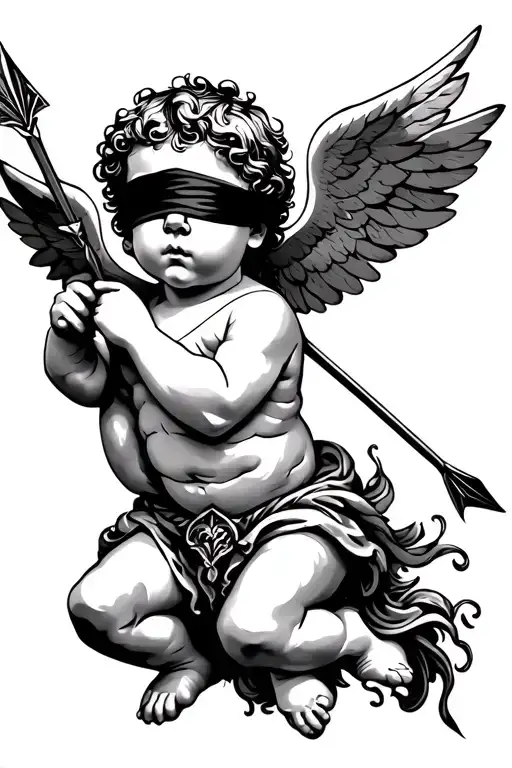 cherub with blindfold and arrow tattoo design idea