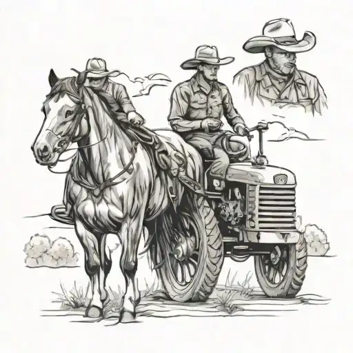 horses, cattle, cowboy hat and tractor tattoo design idea