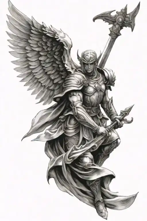 angel warrior tattoo design idea