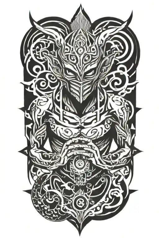 anime character wearing a mask fighting off inner demons tattoo design idea