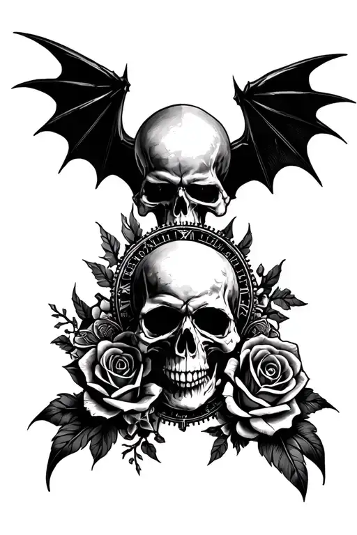 Skulls,reapers,roses,wings,feathers,bats,clocks,gears,armor,blackouts,zombies tattoo design idea