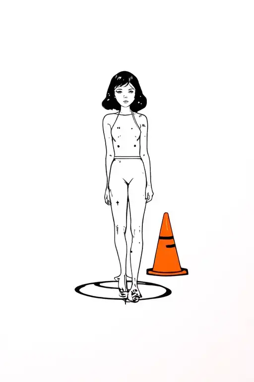 traffic cone girl tattoo design idea