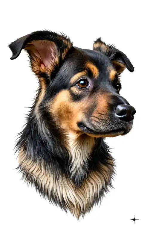 Shepherd puppy head with kink tube, complete B 3D representation tattoo design idea