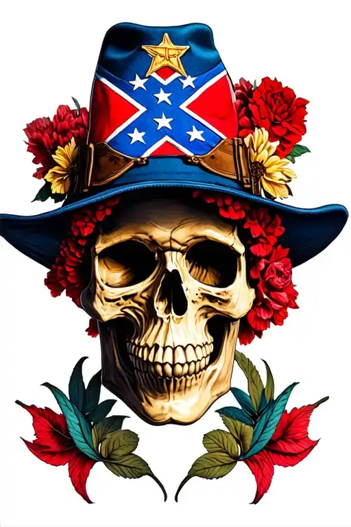  skull with confederate hat tattoo design idea