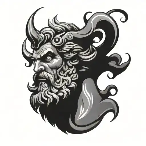 greek god poseidon with tentacle beard dressed in battle tattoo design idea