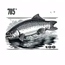 "705" rainbow trout tattoo design idea