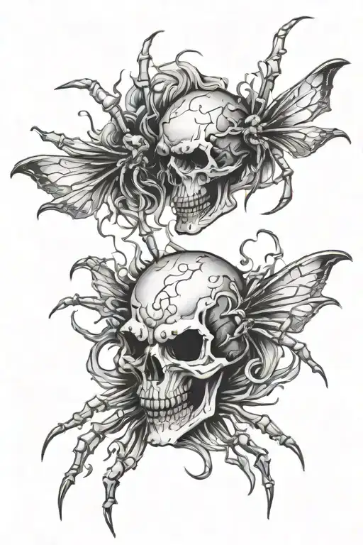 Skull vomiting spiders with cybersigilism design inspired tattoo design idea