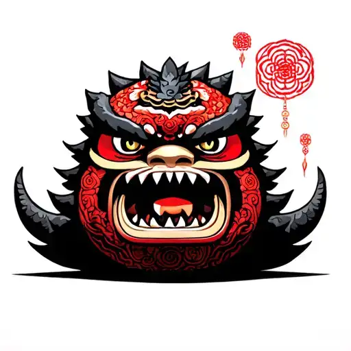 daruma doll gojira tattoo design idea