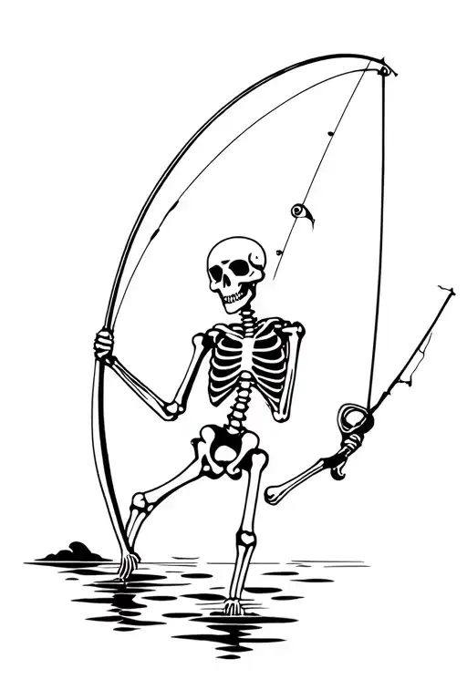 fishing skeleton funny tattoo design idea