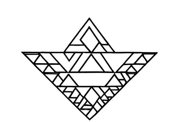 2 geometric triangles signifying parents and 3 progressively smaller geometric triangle representing children tattoo design idea
