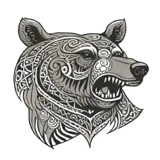 tribal bear on neck tattoo design idea