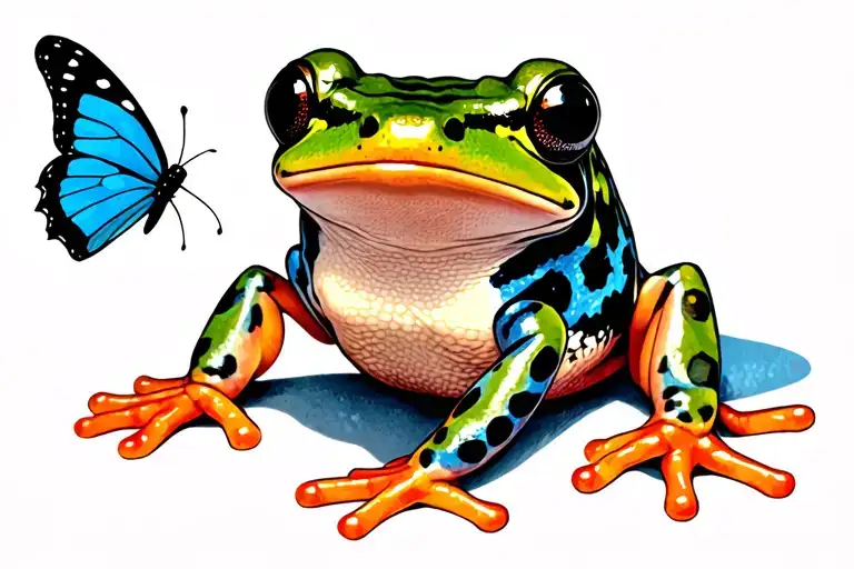 blue poison dart frog with a blue morpho butterfly tattoo design idea