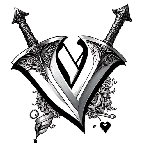 Create a minimalist forearm tattoo of a dagger, MCMLXX, Letter V, Alexander the Great, and Joker Card tattoo design idea