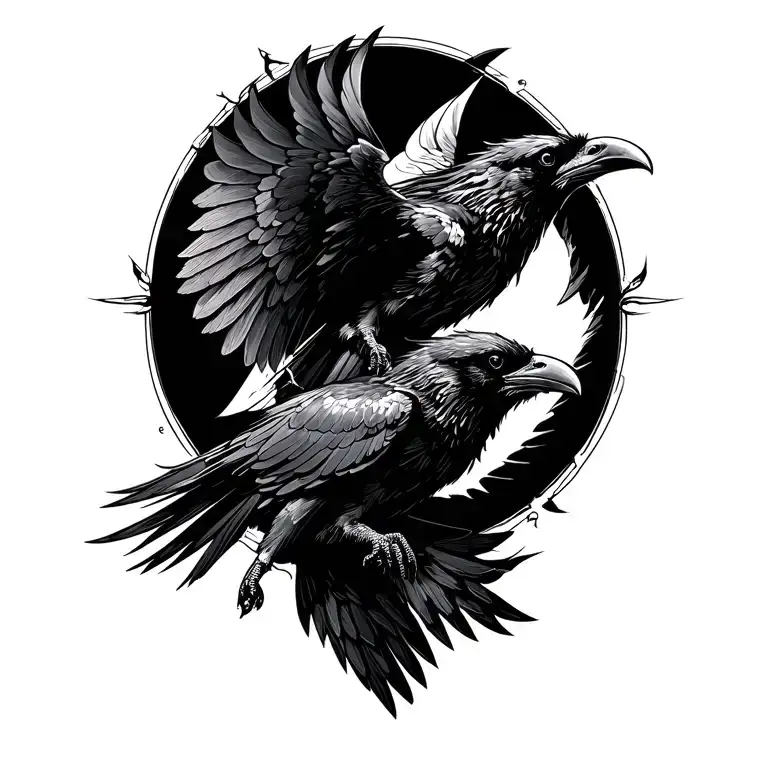 Odin's Ravens Huginn and Muninn Flying tattoo design idea
