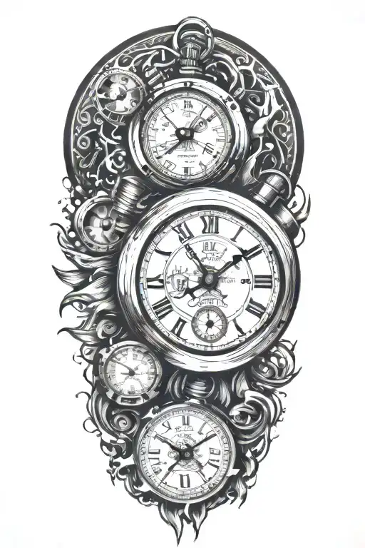 stopwatch surrounded tattoo design idea
