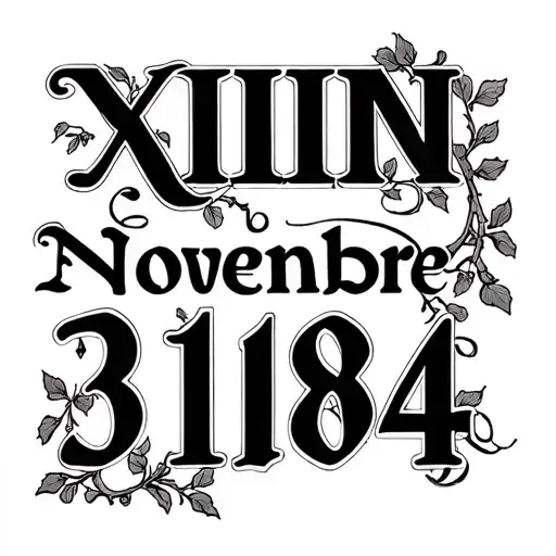 November 31st 1984 roman numerals with vines and cursive writing tattoo design idea