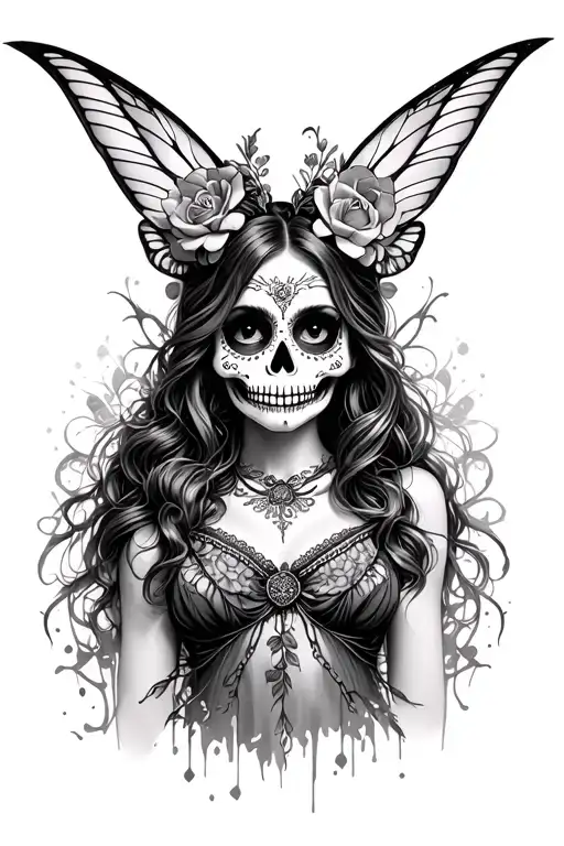 sugar skull fairy tattoo design idea