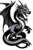 Draw a dragon with a full -length wings, which is a evil snake wraps around tattoo design idea