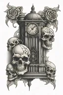 skulls bars clock tower tattoo design idea
