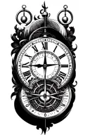 clock and compass tattoo design idea