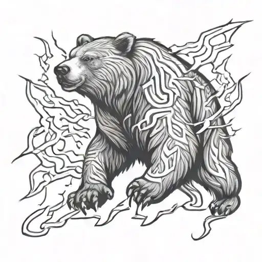 runic bear with lightning storm tattoo design idea