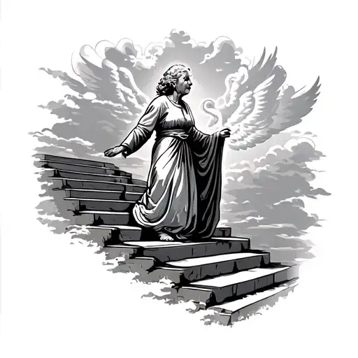 a grandmother climbing the stairs to heaven tattoo design idea