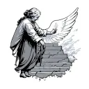 a grandmother climbing the stairs to heaven tattoo design idea