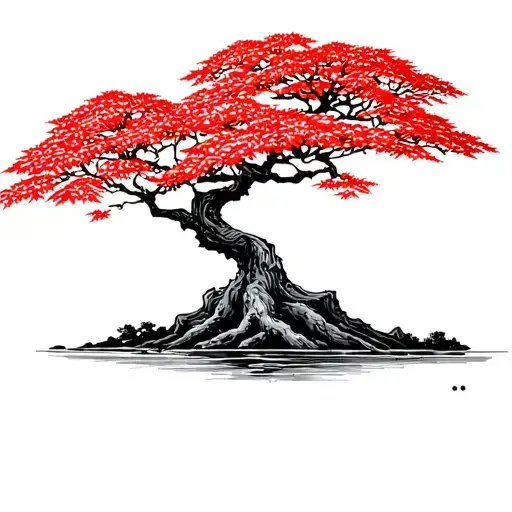 Japanese maple tree with leaves tattoo design idea
