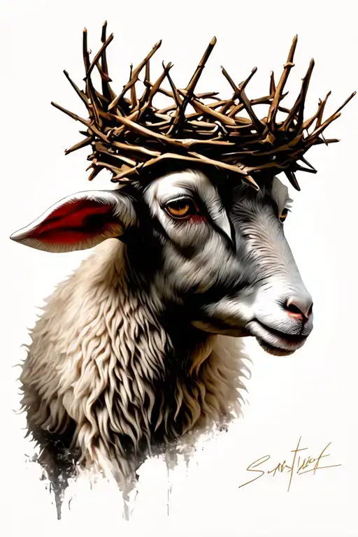 lamb with a crown of thorns tattoo design idea