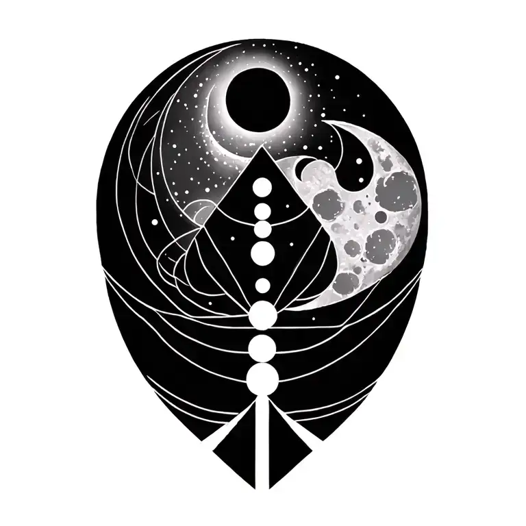 moon and chakras and music spiritual symbol merging tattoo design idea