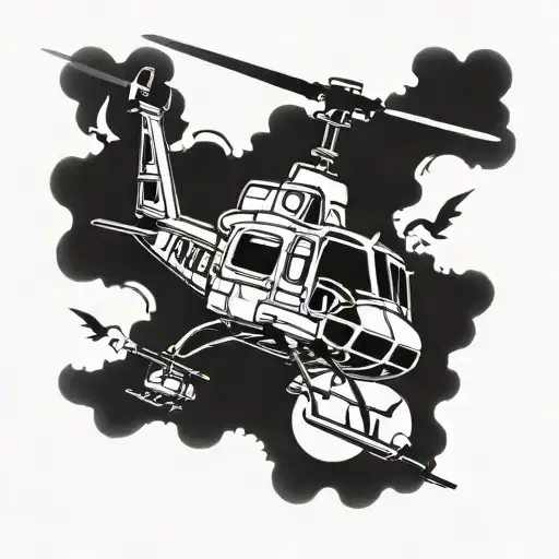 helicopter flying with birds tattoo design idea