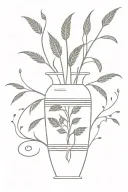 BLACK AND WHITE TALL ORNAMENTED GREEK VASE WITH a FEW FERNS AND LILYS tattoo design idea
