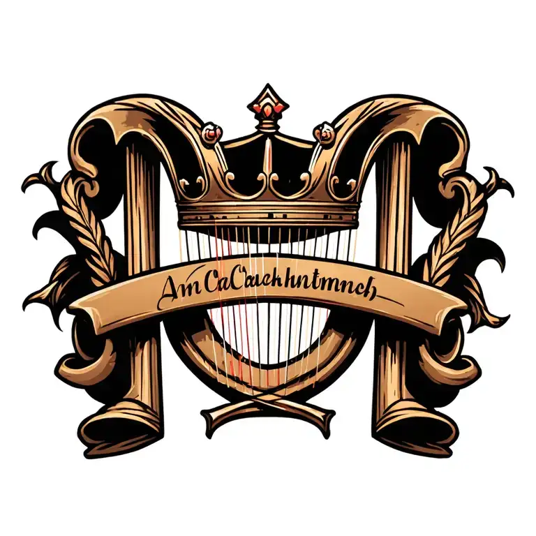 harp with a crown tattoo design idea