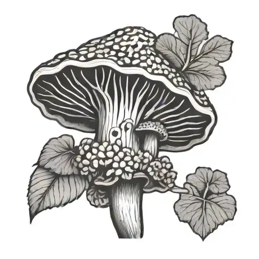 morel mushroom, fun, face flower growing tattoo design idea