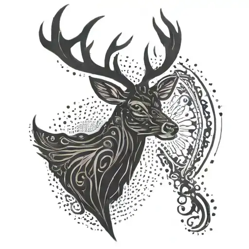A stylized deer silhouette with a sleek ax blade incorporated into its body tattoo design idea