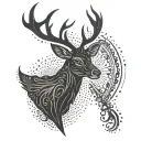A stylized deer silhouette with a sleek ax blade incorporated into its body tattoo design idea