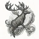 A stylized deer silhouette with a sleek ax blade incorporated into its body tattoo design idea