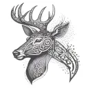 A stylized deer silhouette with a sleek ax blade incorporated into its body tattoo design idea